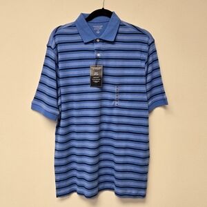 Roundtree & Yorke Silky Finish Stripe Polo Shirt Palace Blue M